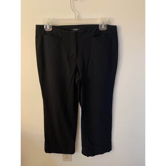 Express Stretch Womens Size 7/8 Cropped Capri Pants Black Cuffed Pockets - Picture 1 of 7